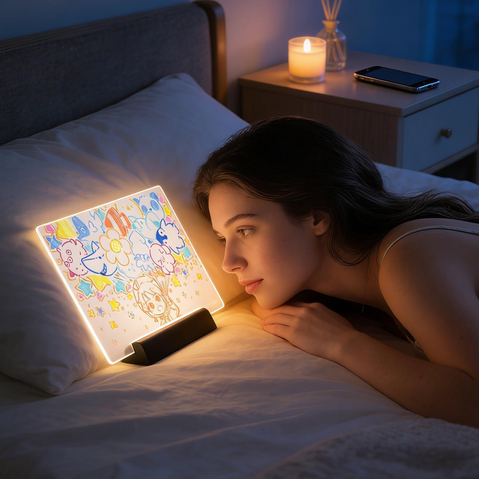 Tablet do rysowania LED, jaskrawo kolorowy, 12-kolorowy, wymazywalny, ekran LED, notatnik do sztuki i notatek, idealny do klasy i biura, cyfrowy szkicownik dla kreatywności