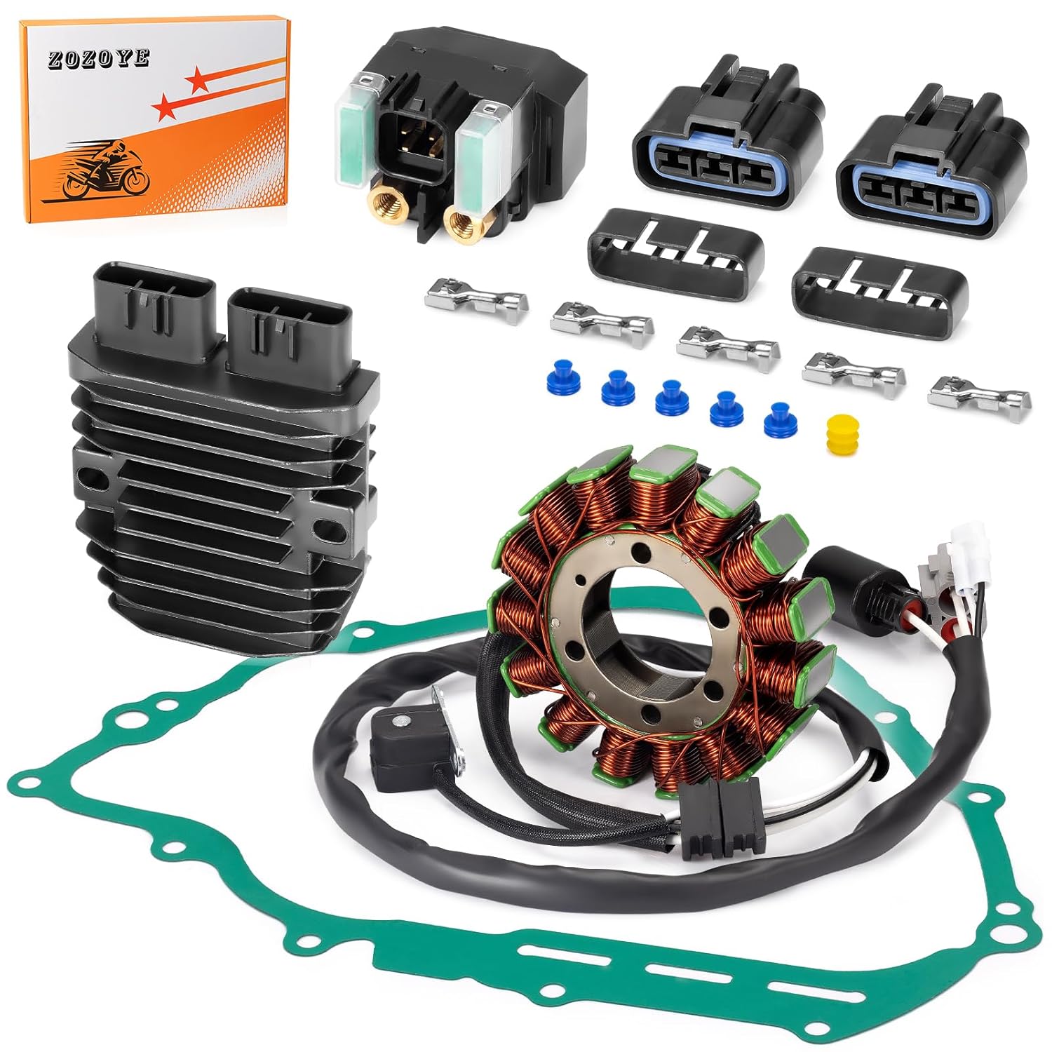 Stator & Starter Relay & Rectifier Gasket for Yamaha Rhino 700 YXR700F Viking 700 YXM700 YXC700 2014-2018
