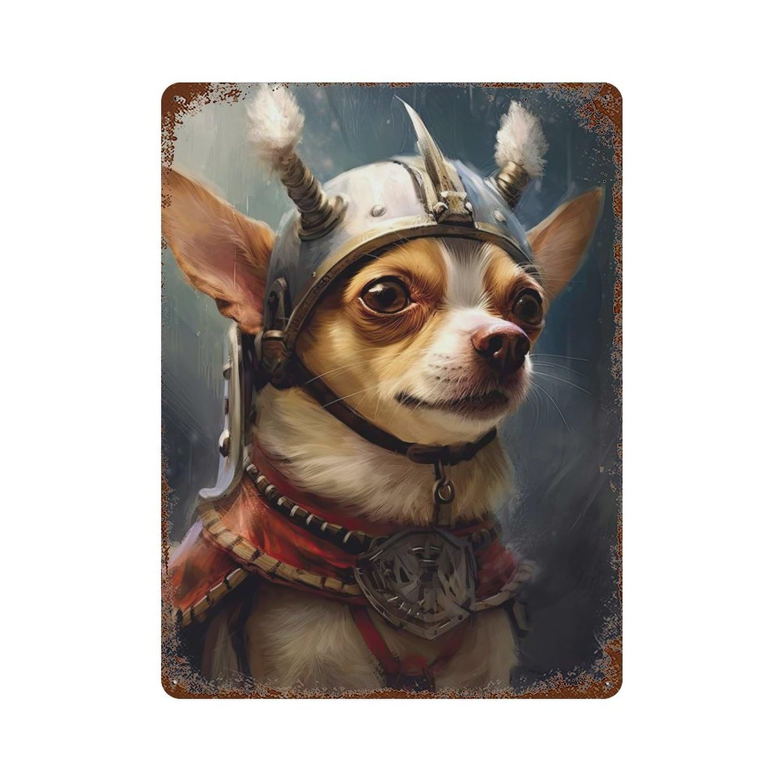 Chihuahua Viking 15.7"x11.8" Vintage Metal Tin Sign, Retro Wall Decor for Basement, Hobby Room And Garage Decor