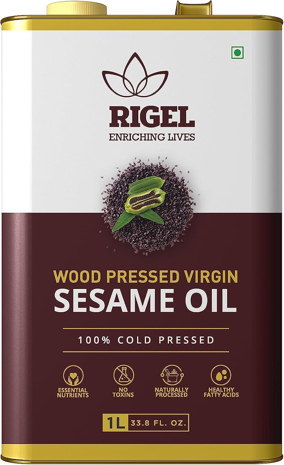 Rigel Spices Cold Pressed Sesame Oil | Gingelly Oil | Naturally Processed | 1L TIN 33.8 fl oz | Kosher