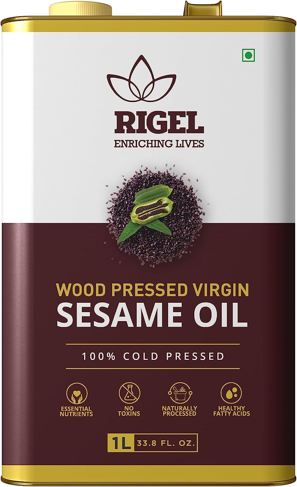 Rigel Spices Cold Pressed Sesame Oil 1L PET Bottle - Gingelly Oil Rich in Nut...
