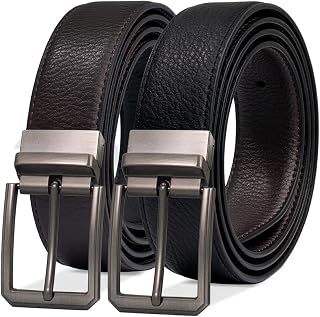 Reversible Leather Belt For Men - 2-in-1 Casual & Dress Belts for Men - Adjustable Rotatable Buckle