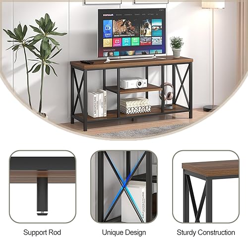 Miniatura 51 de FOLUBAN Soporte de TV para TV de hasta 65 pulgadas, centro de entretenimiento de madera rústica y metal con estantes de almacenamiento, mesa consola