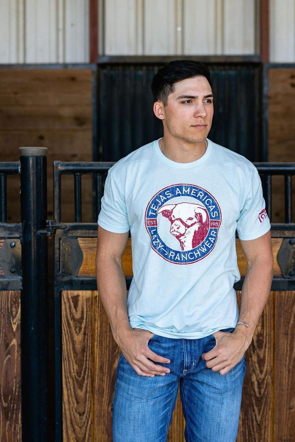 Lazy J Ranch Tejas Americas Short Sleeve T-Shirt - Light Blue