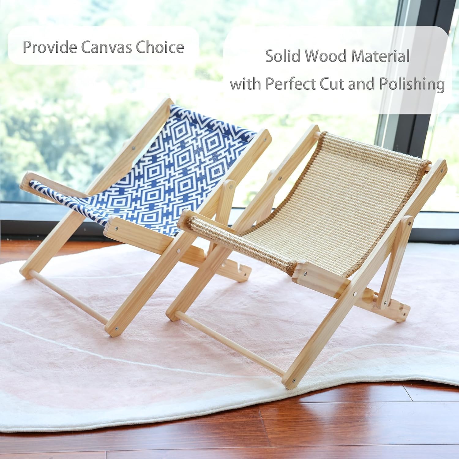 أرجوحة قطط، أثاث قطط، كرسي شاطئ صغير للقطط، سرير قطط للاسترخاء مع خدش سيزال متين ولا يتساقط، كرسي قطط خشبي للقطط للأماكن الداخلية (قماش، أزرق كحلي)