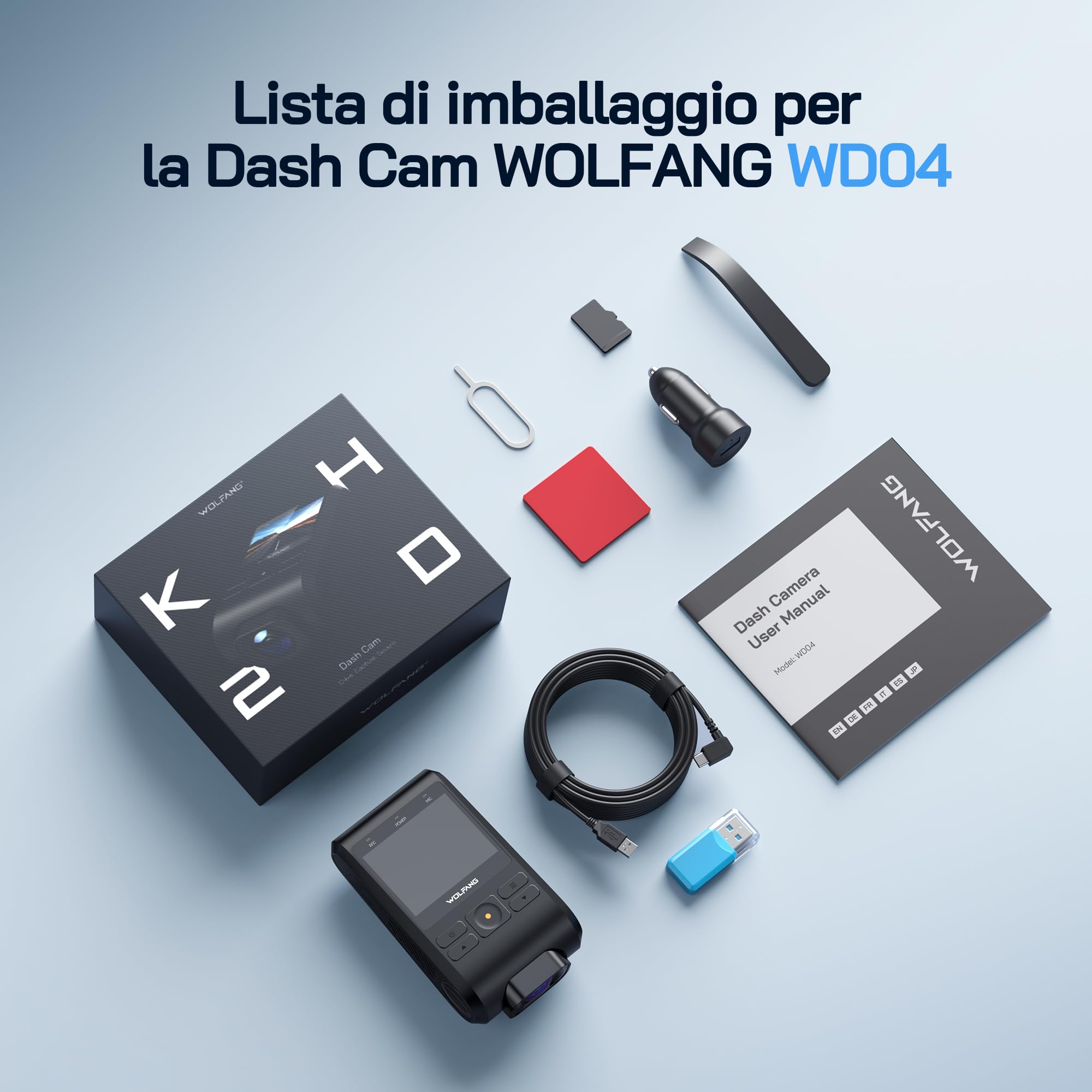 WOLFANG Dash Cam Auto 1440P, WiFi Dashcam per Auto con Scheda SD 32G, Telecamera Auto 170° Grandangolo, Visione Notturna,G-Sensor, WDR, Monitor di Parcheggio, Registrazione in Loop