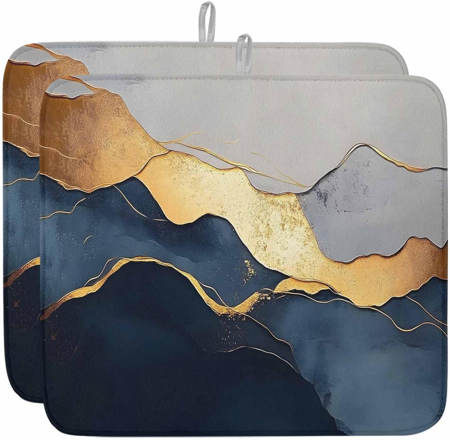 Dish Drying Mat Set of 2 Abstract Ocean Scenery Microfiber Absorbent Reusable Washable Dish Drying Rack Mat Modern Color Block Coffee Mat for Coffee Maker Bar Kitchen Countertops 16x18inch