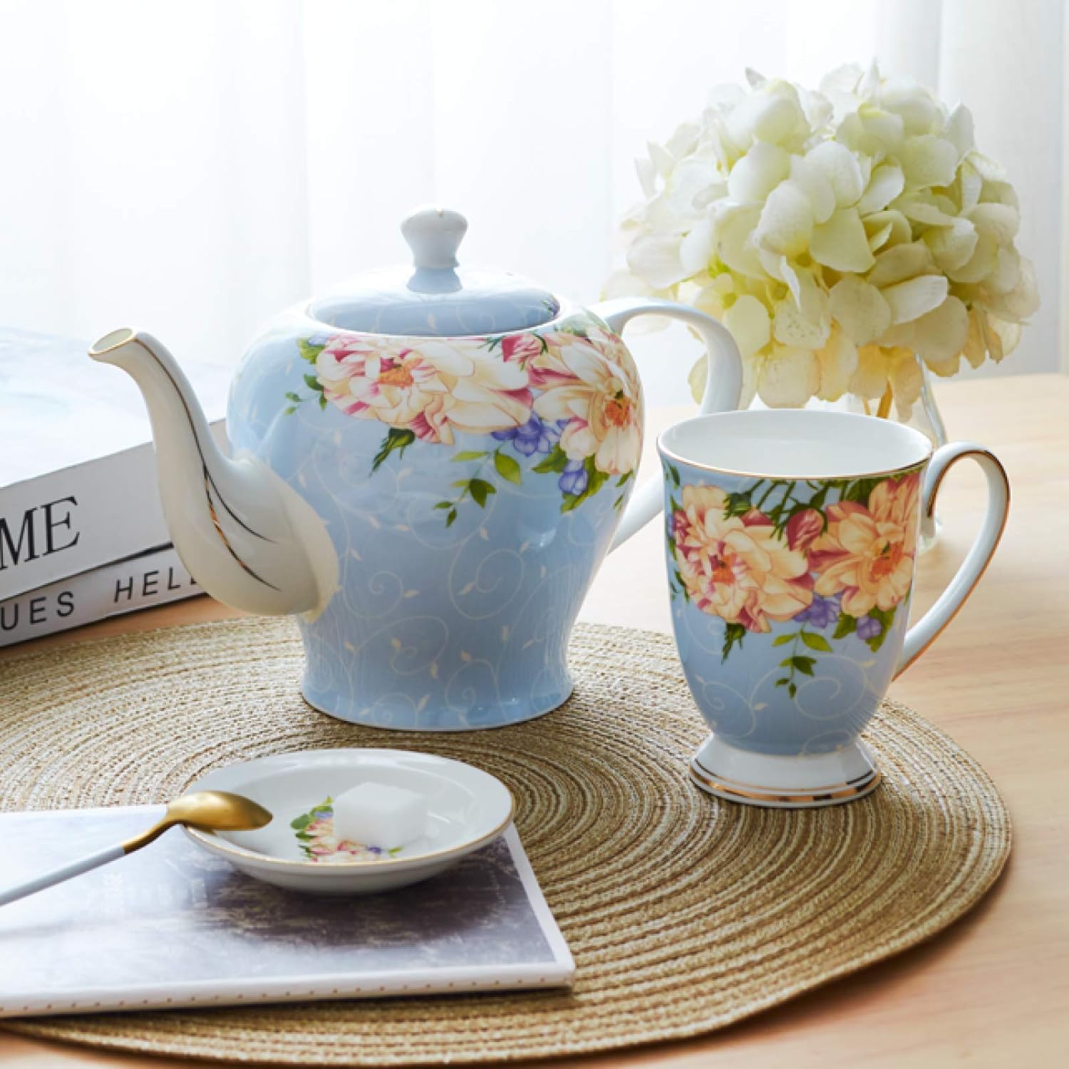 コーヒーカップティーセット 大人用 ボーンチャイナカップ ピンクティーポット 6ティーカップ付き 大容量 コーヒー アフタヌーンティ