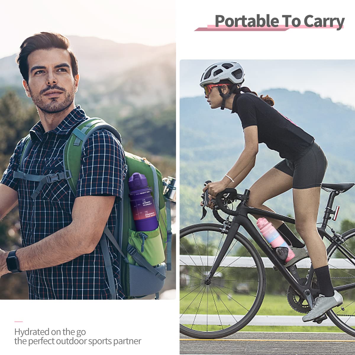 Borraccia 1 litro/500ml, Bottiglia d'acqua Motivazionale con Segni di Tempo, Borraccia Palestra A Prova di Perdita senza BPA Plastica per Bambini, Scuola, Ciclismo Sportiva, Sport