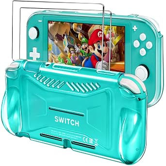 iVoler Protective TPU Case for Nintendo Switch Lite 2019 with 2 Pack Tempered Glass Screen Protector, Grip Cover with Shock-Absorption and Anti-Scratch Design, HD Clear