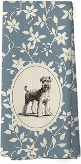 Blue Floral Miniature Schnauzer Dog Kitchen Dish Towels, Miniature Schnauzer Gifts for Women, Dog Lovers Mom Gifts, Vintage Flower Cottagecore Hand Towel Kitchen Tea Towels Decorations, 16x24inch