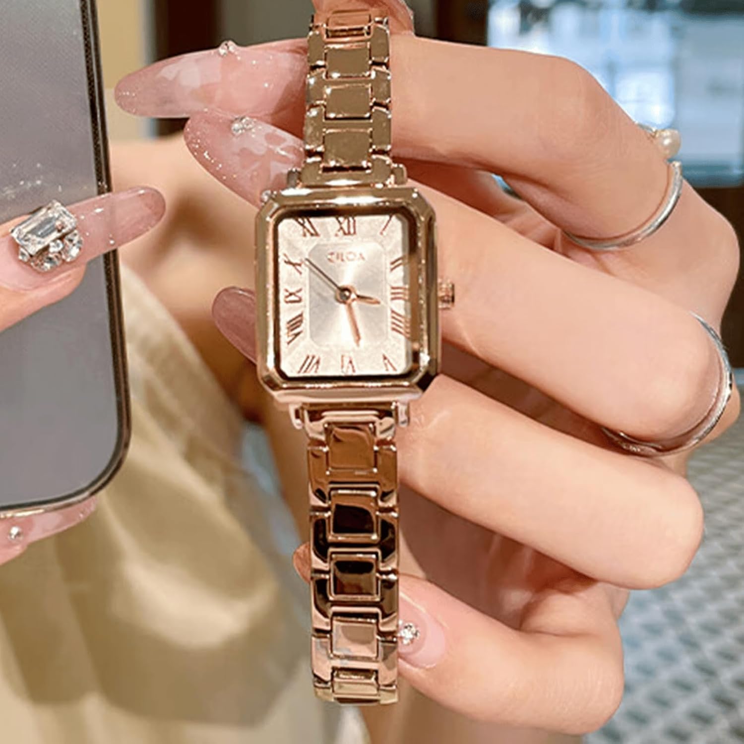 CILOA Watches for Women Small Vintage Rectangular Case Roman Numeral Dial Stainless Steel Bracelet Water Resistant Adjustable - Image 7