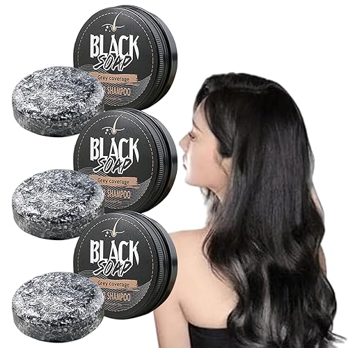 Miniatura 4 de Barra inversa para cabello gris, 3 unidades, 1.94 oz, jabón negro para cabello gris, ingredientes naturales, barra de champú para cabello para
