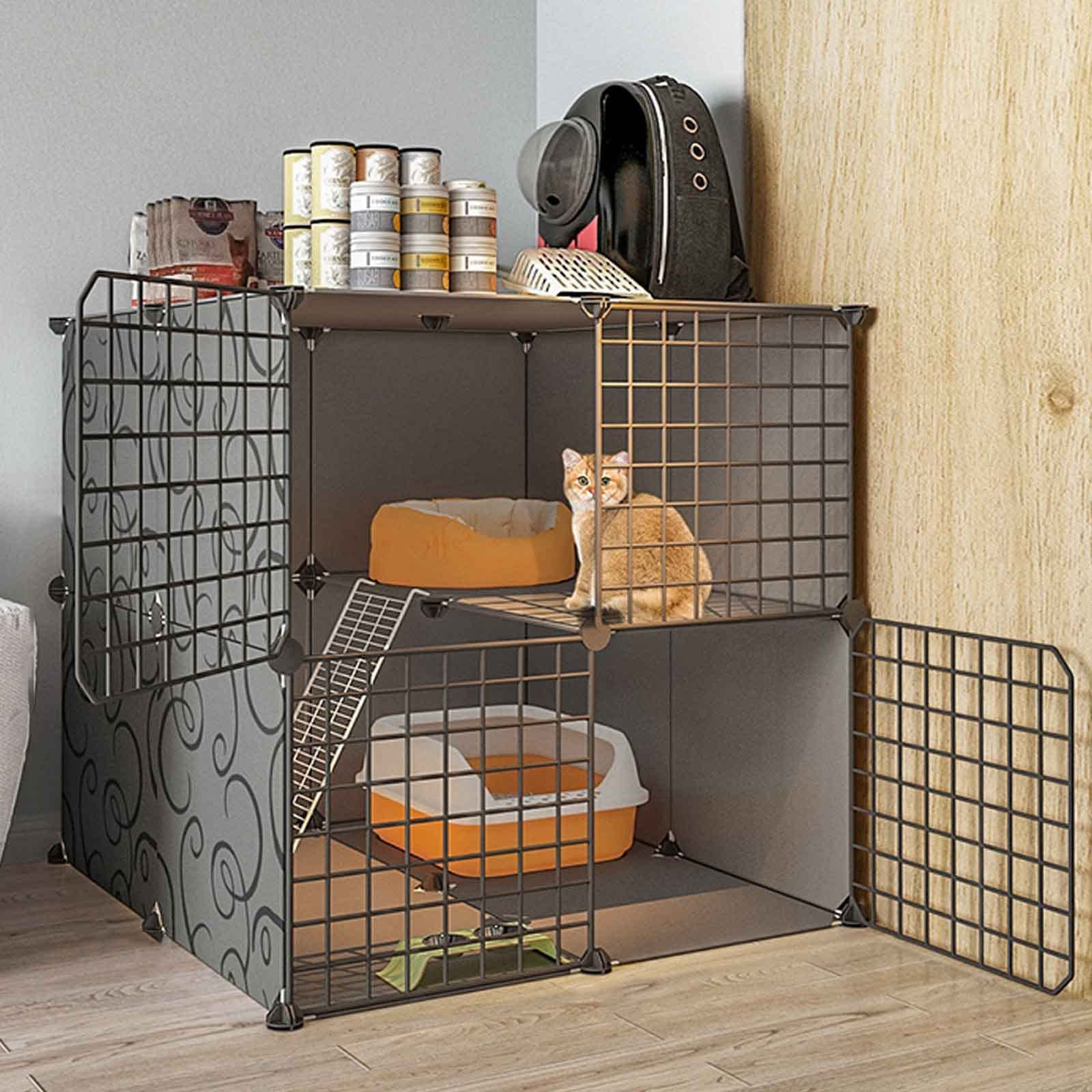 Jaula para gatos, corralitos de hurón para interiores, jaula para hurones, jaula plegable para gatos con ruedas, bandeja para 1-2 gatos, (Noir 78 x 55 x 108 cm)