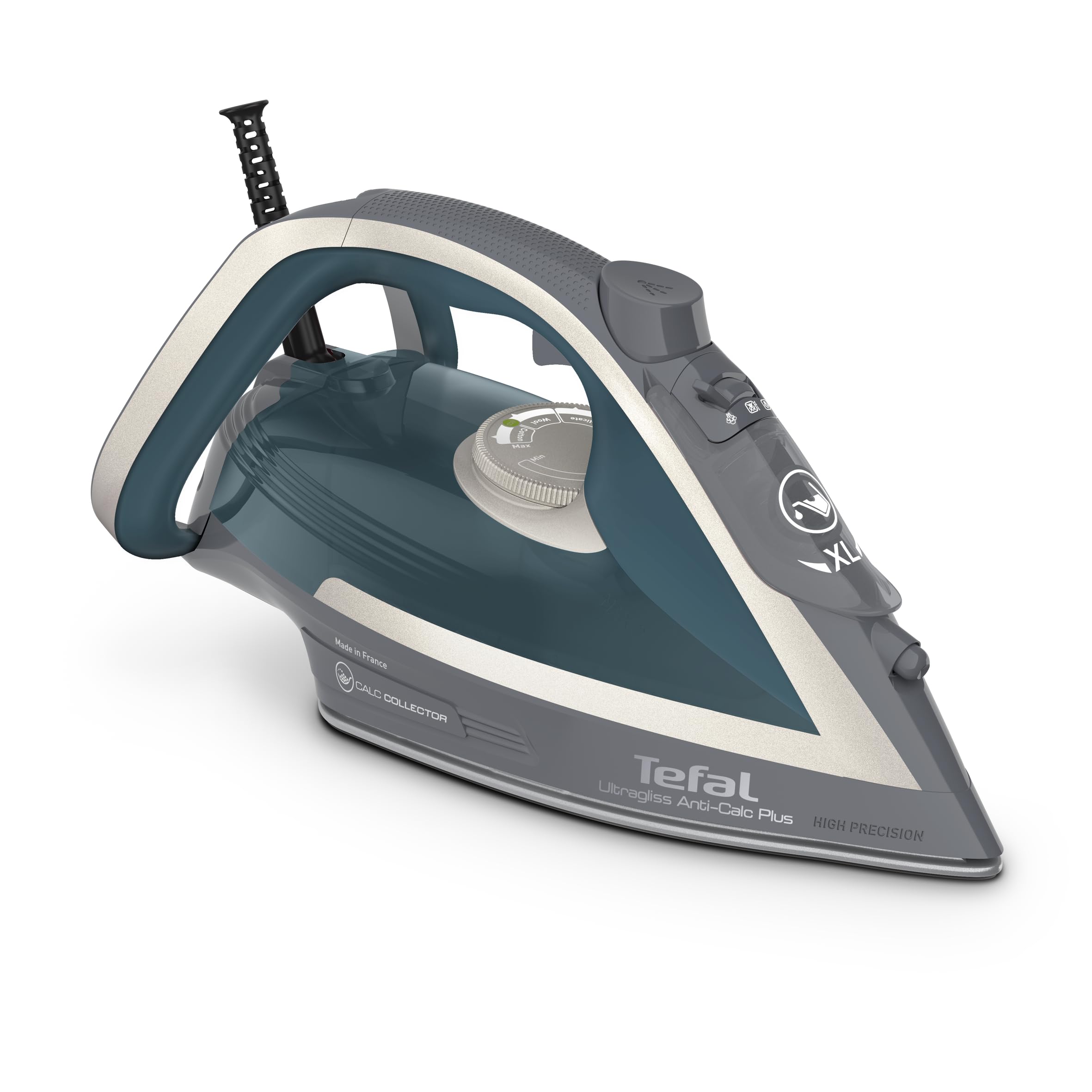 Tefal Ultragliss Plus FV6842 Fer à repasser à vapeur 2800 W Collecteur de calcaire amovible 50 g/min Sortie vapeur 260 g/mn Arrêt automatique Anti-rayures Turquoise/gris