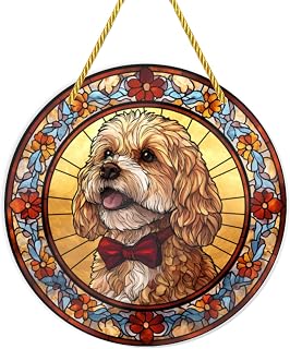 1PC Acrylic Hanging Ornaments, Dog with Red Bow Tie Stained Glass Styles, 6×6inch Decorative Signs, Rainbow Maker Wall Art Suitable for Pet - lover Home Decor, Gifts, Windowsill, Garden