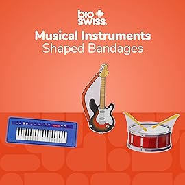 BioSwiss Bandages, Musical Instruments Shaped Self Adhesive Bandage Set, Latex Free, Sterile Wound Care, 24 Count