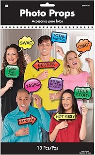 amscan Trendy Phrases Photo Props, One Size, Multicolor