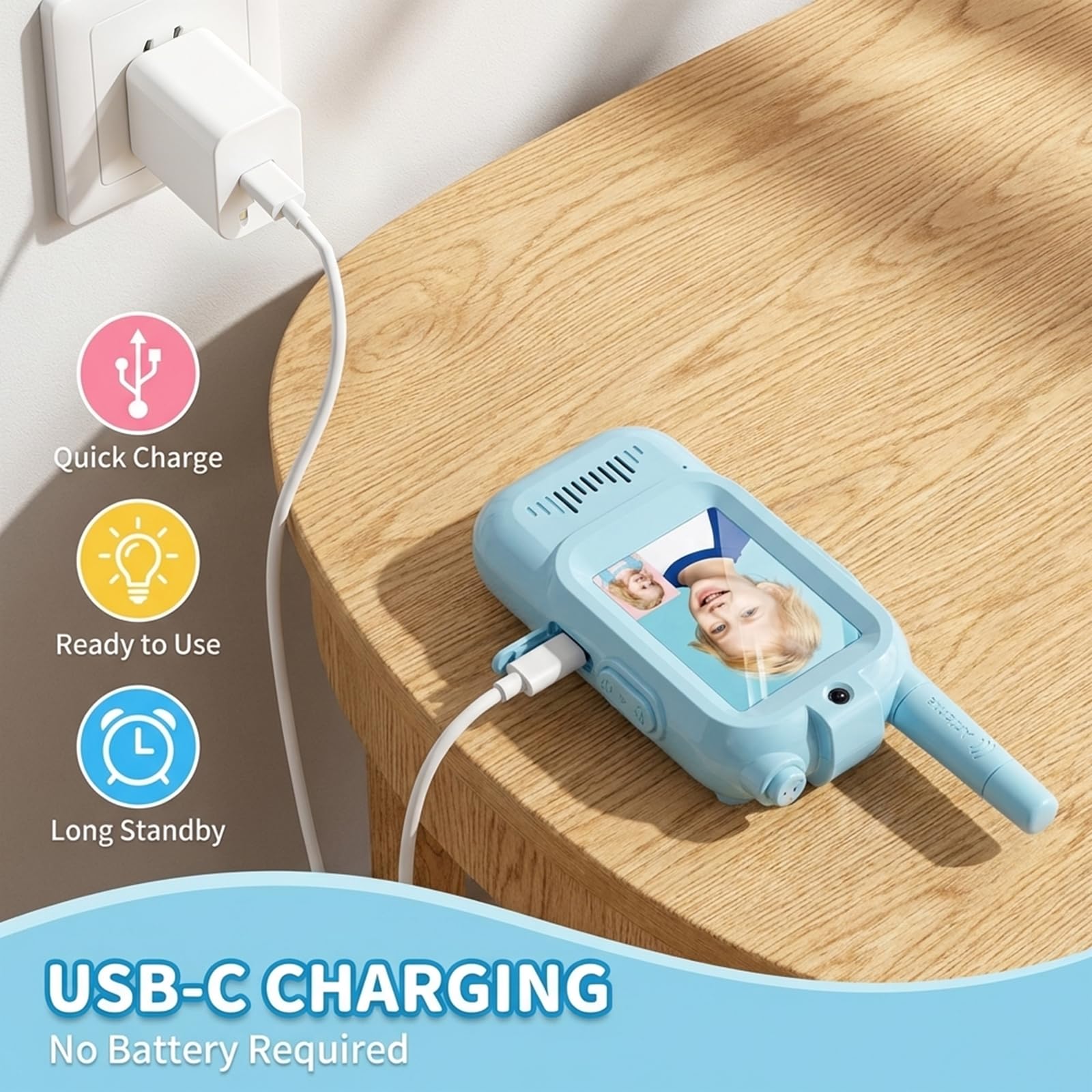 Video Walkie Talkie Niños con Cámara, Set de 2, 4 Efectos de Voz, Alcance 300m, Recargable USB-C, Pantalla LCD, Regalo Cumpleaños para Niña Niño 6-10 Años, Camping Excursión
