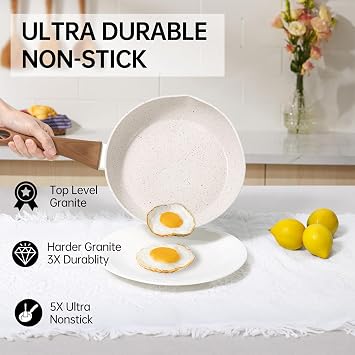 Nonstick Frying Pan 20cm, with Non-Stick Coating and Soft Touch Handles, Compatible with All Stovetops, Egg Frying Pan, White