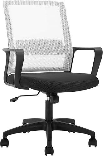 Silla de oficina en casa, silla de escritorio ergonómica de malla, respaldo medio con soporte lumbar, ajustable, cómoda, giratoria, ejecutiva,