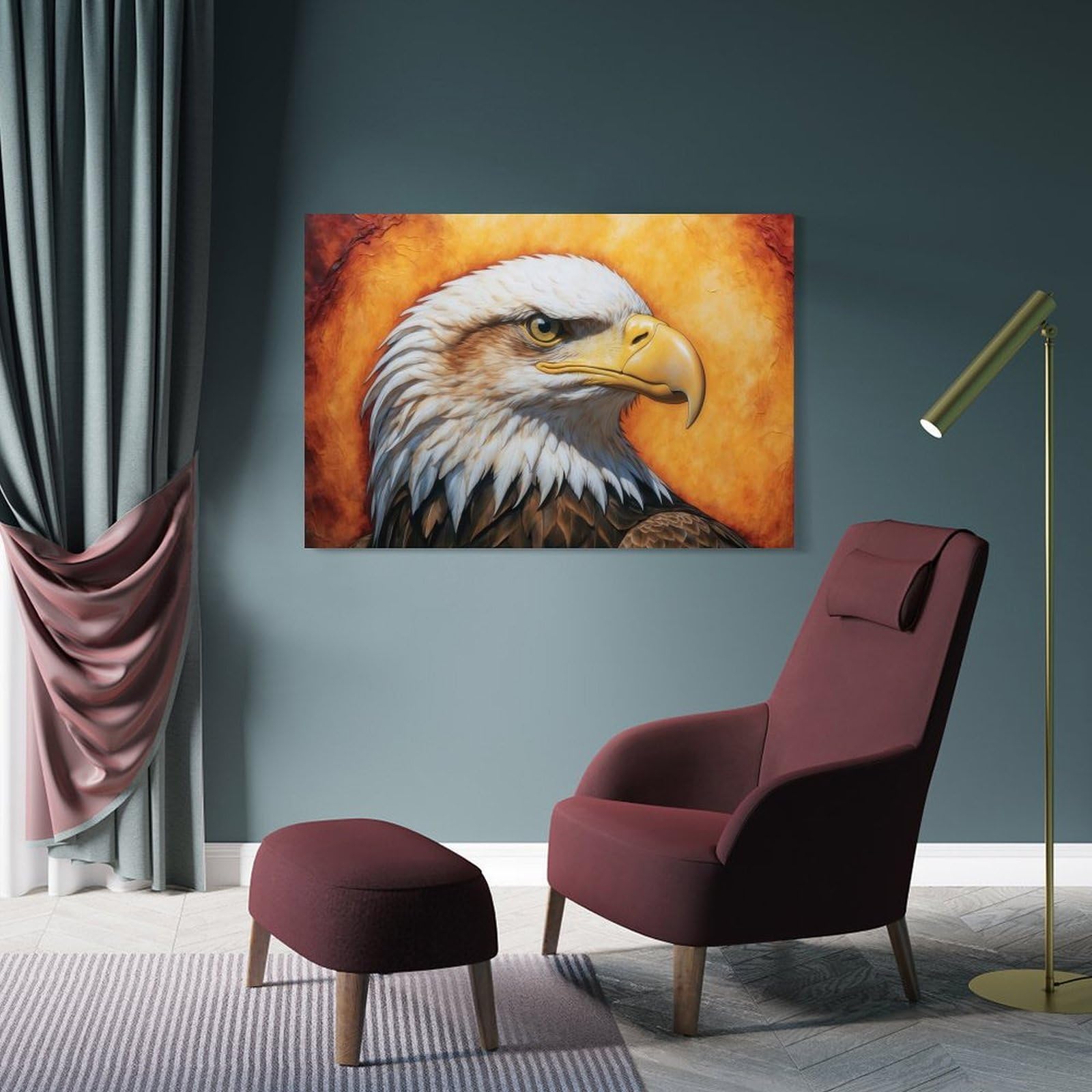 Junmoney Majestic Bald Eagle Portrait Decorative Wall Artwork, 24x36inch(60x90cm), for Home Lounge, Bedroom Or Reading Nook, Eye Catching Artwork for Blank Walls