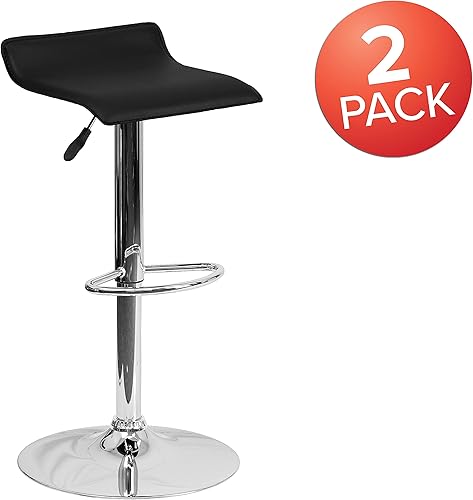 Miniatura 4 de Flash Furniture taburete alto de diseño contemporáneo, vinilo negro, ajustable, con base cromada, Tela Metal, Negro