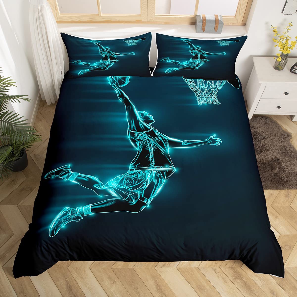 Funda Nórdica Baloncesto Juegos Deportes Juego de Cama 135x200cm Regalo para Amantes del Baloncesto Juego de Funda Nórdica Urban Sports 2 Piezas Zip