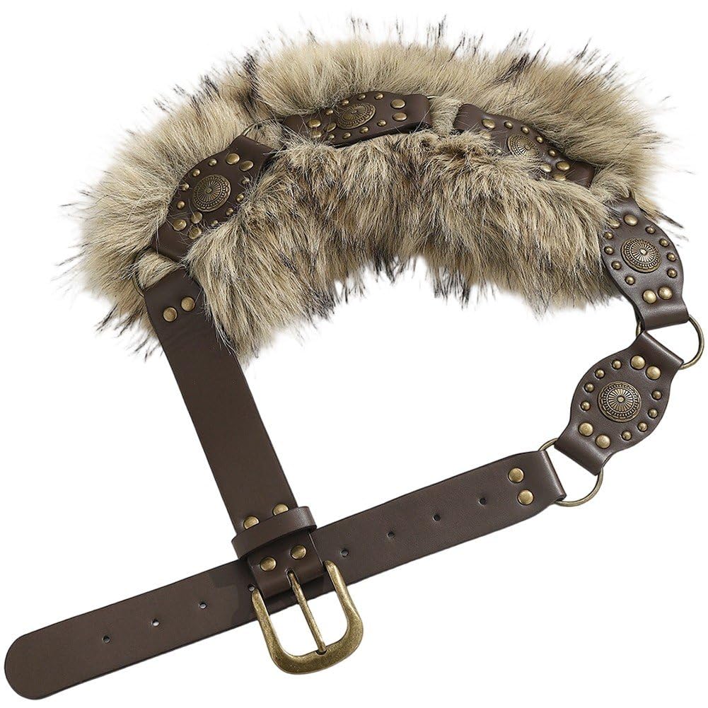 Ceinture cuir femme Y2K gothique punk à clous et fourrure pour robe