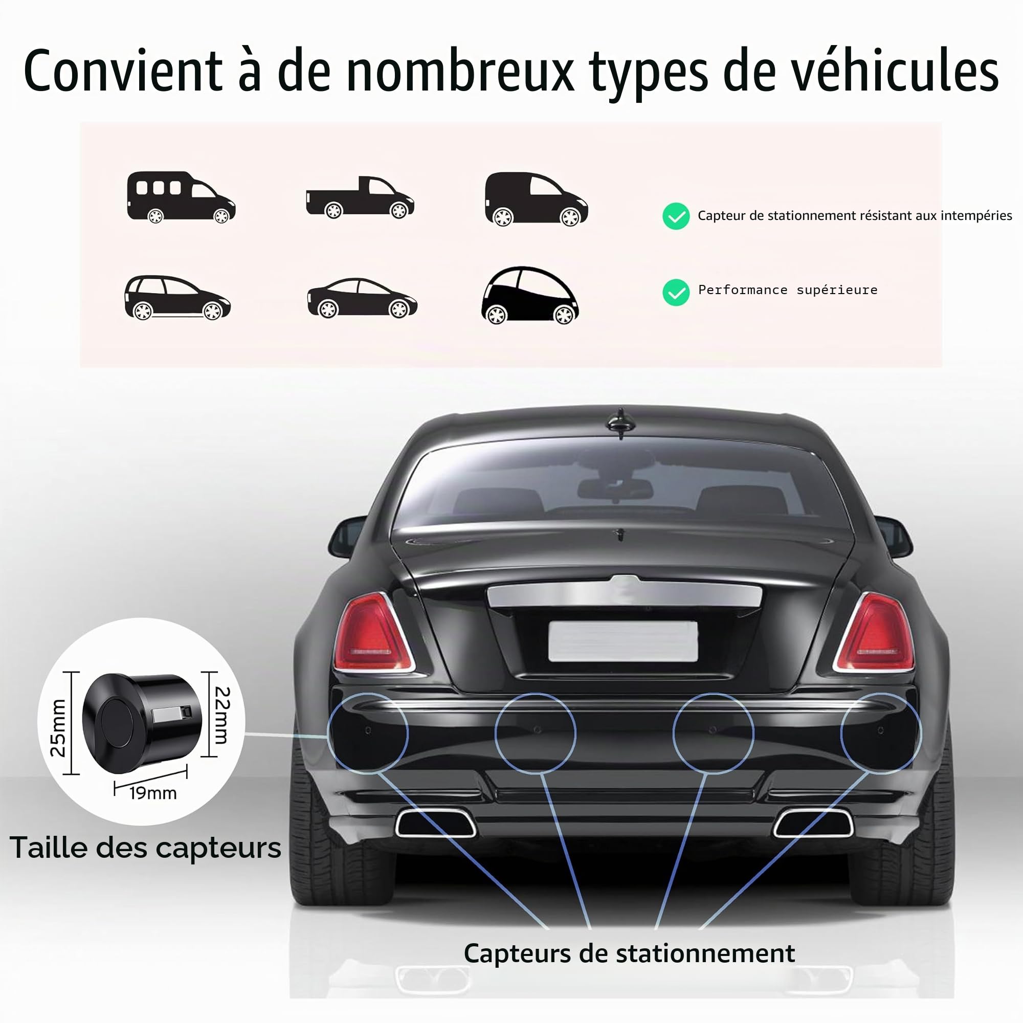 Kit d'aide au stationnement sans fil, système de radar de recul avec 4 capteurs PDC, affichage de distance LED sans fil avec avertissement sonore