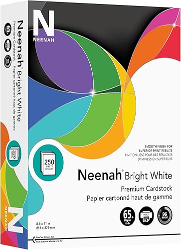 Neenah - Cartulina prémium de color blanco brillante, 8 1/2 pulgadas x 11 pulgadas, 65 libras, paquete de 250 hojas, 91904