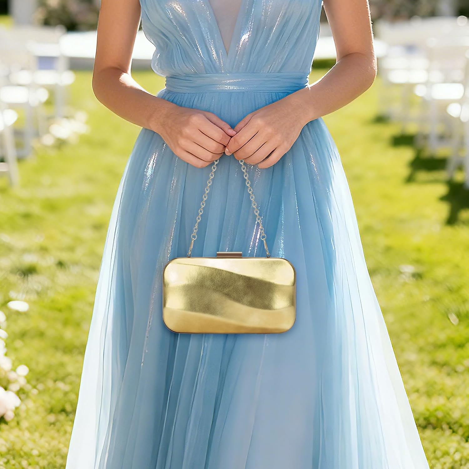 MICOM Gold Clutch Purse for Women,Gold Metallic Clutch,Golden Evening Bag,Glossy PU Leather Handbags for Wedding Party Prom