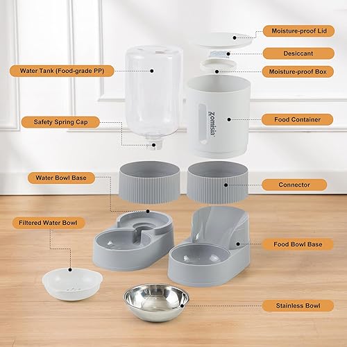 Miniatura 6 de Comedero automático para gatos y dispensador de agua, alimentador de alimentos y bebedero de gravedad para gatos con cuenco de acero inoxidable,