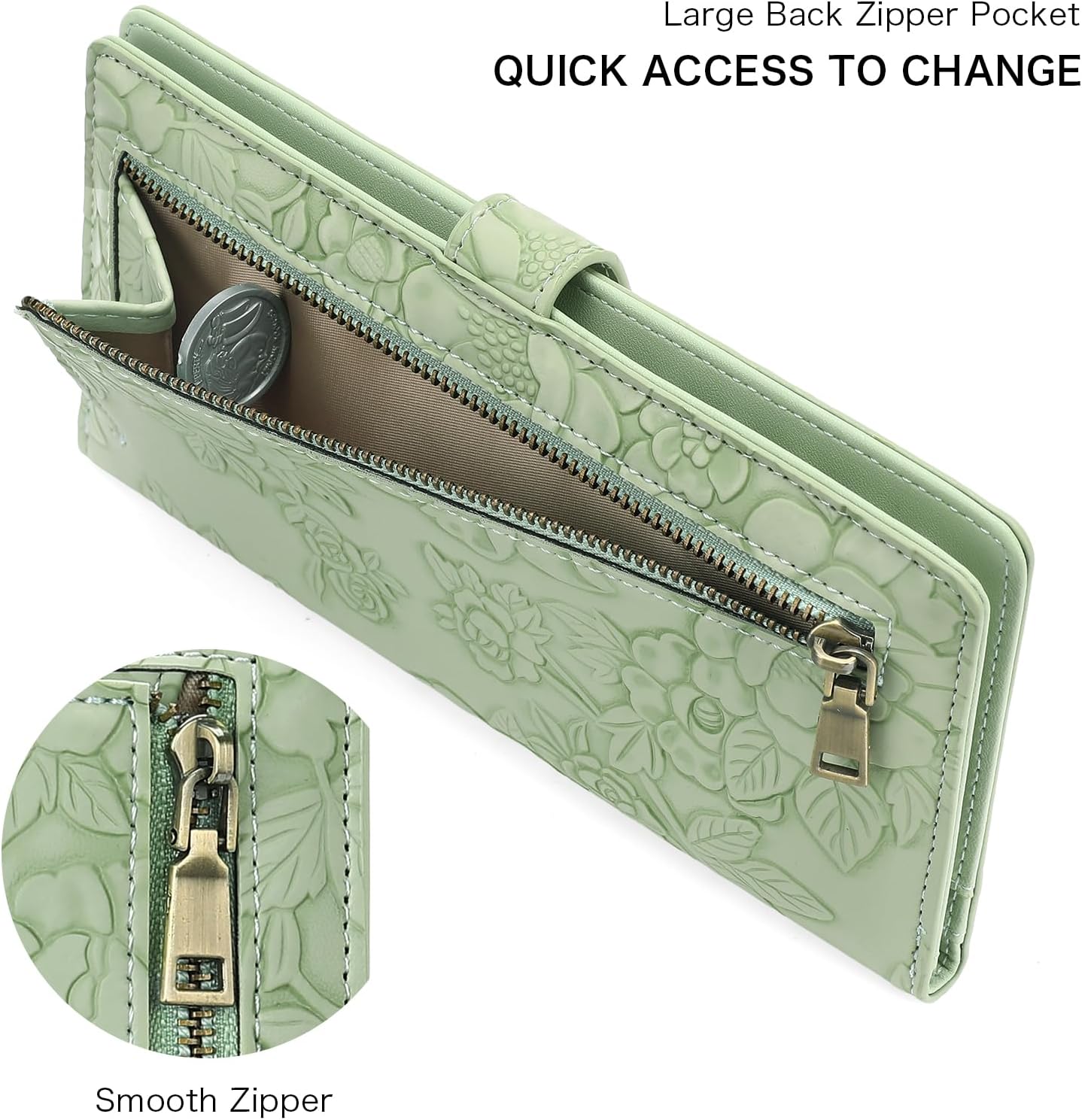 GAEKEAO Womens Wallet Slim Thin RFID Blocking Ladies Card Holder Floral Vegan Leather Long Bifold Clutch with Zipper Pocket - Image 7