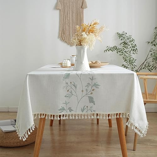 Miniatura 9 de Cloth Table Covers, 55 x 79 inch, Rectangle, Khaki Beige, Polyester Embroidered Leaf with Tassel Dinner Table Cover Caqui beige,Coffee