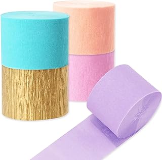 Whaline 5 Rolls 410ft Crepe Paper Streamers Each Roll 82Ft, Gold Pink Candy Color Party Streamers for Wedding Ceremony Bab...