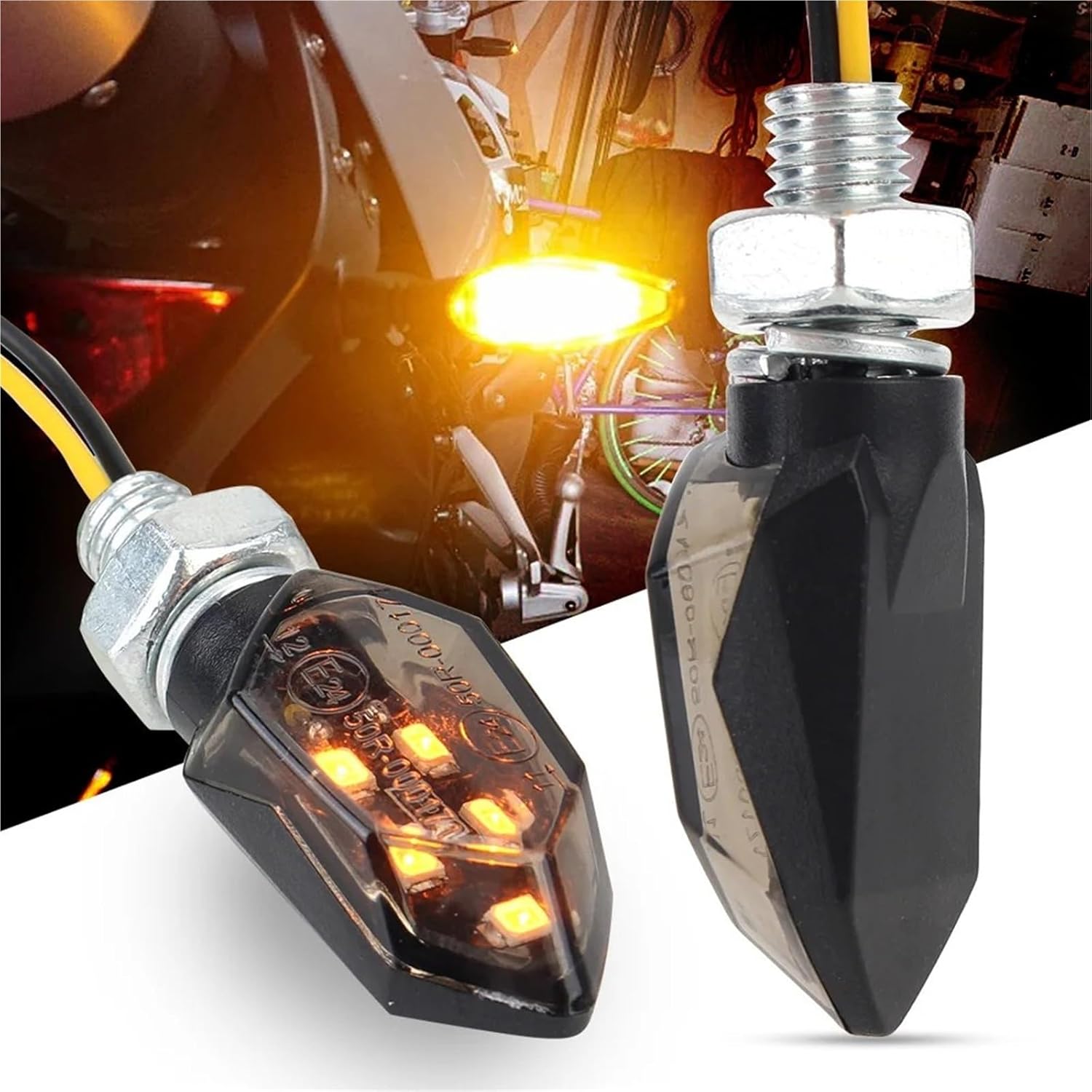 オートバイのインジケーターターンシグナルライト ターンシグナルライト 超高輝度 2個 オートバイ バイクランプ アンバー ウィンカー
