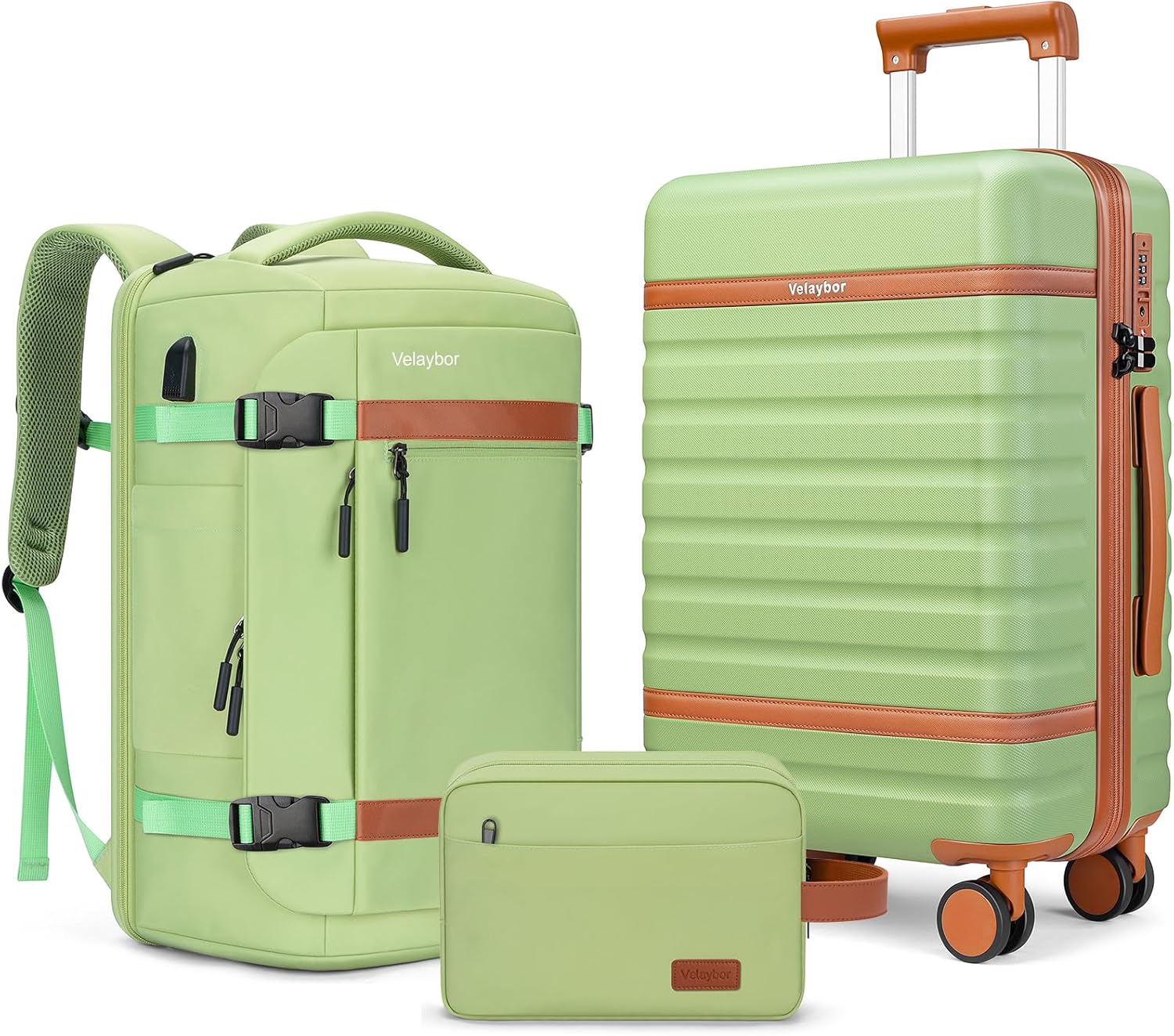 Luggage Sets 3 Piece with Spinner Wheels, Lightweight PC Hardside Suitcase with TSA Lock & YKK Zippers, 20 Inch Carry On Luggage with Travel Bag for Men and Women, Avocado Green Avocado Green 3 Piece Set (20inch)