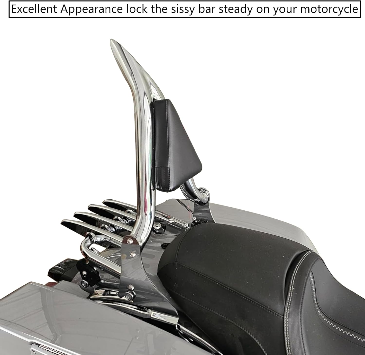 1997-2008 Detachable Backrest Sissy Bar for Harley Touring Road Glide Road King CVO Street Glide Electra Glide 97-08 Motorcycle Passenger Back Rest Pad (22" Tall Black)