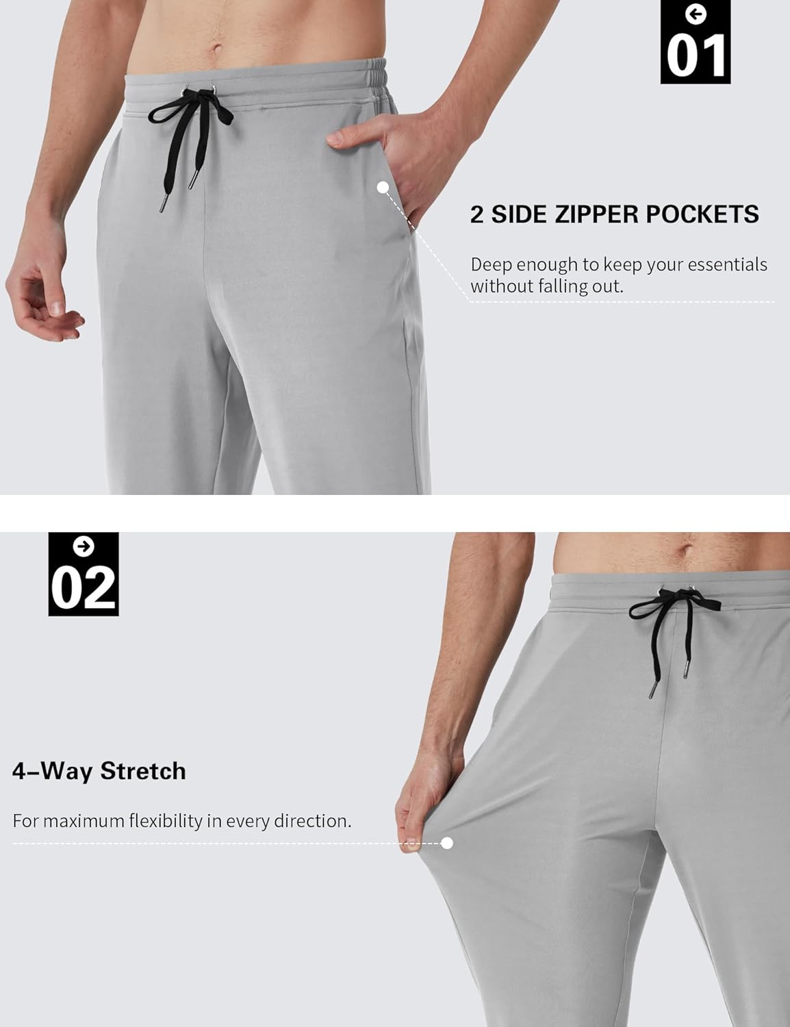 LETAOTAO 32/34/36/38 Inseam Tall Mens Joggers Sweatpants Extra Long Zipper Pockets Athletic Gym Track Pants - Image 4
