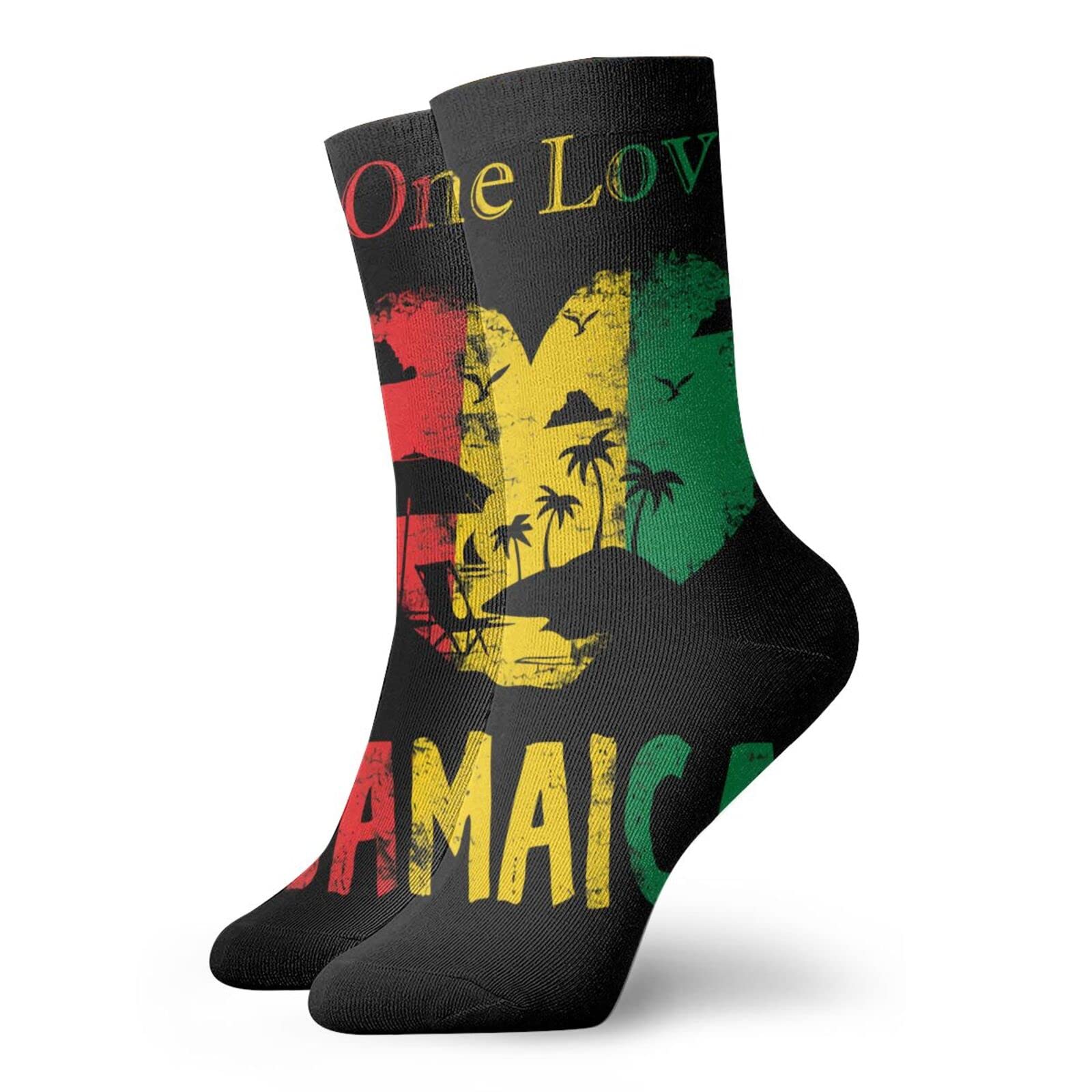 Niqqzit One Love Jamaican Rasta Reggae Socks Dress Socks for Men & Women Warm Winter Stocking Christmas Gifts, Funny Novelty Casual Colorful Athletic