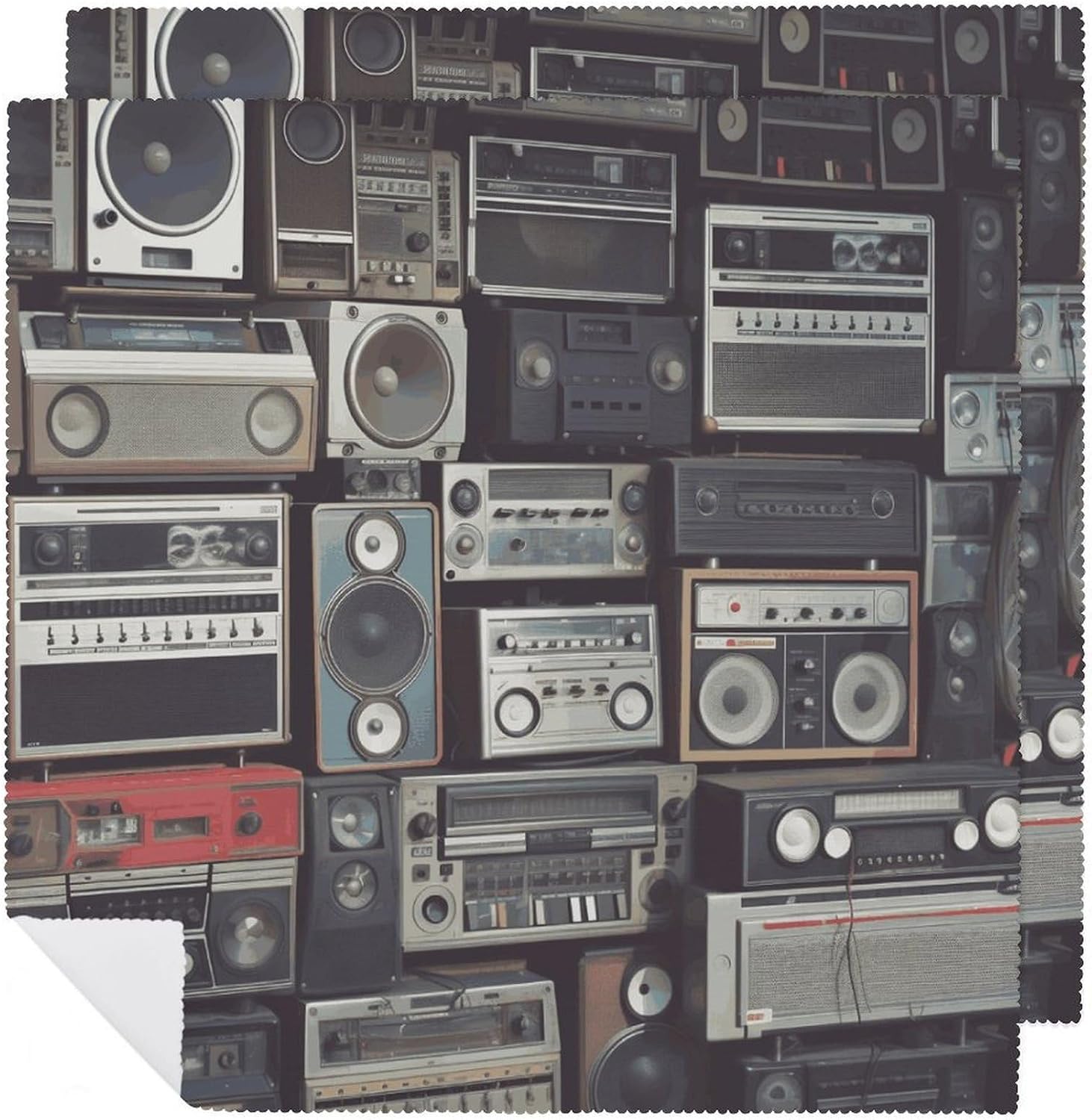 Vintage Wall of Radio Boombox Cloth Napkins for Kitchen, Reusable Table Dinner Napkin for Party, Soft Absorbent Napkin Cloth for Wedding, Washable Table Napkin for Restaurant, 18.7 Inches 2 PCS