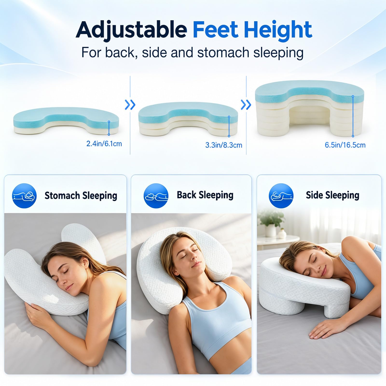 Cuscino per chi dorme sul fianco con foro per le braccia, cuscino ortopedico in memory foam, regolabile in altezza, per collo e spalle, cuscino ergonomico per chi dorme sul fianco, sulla schiena e