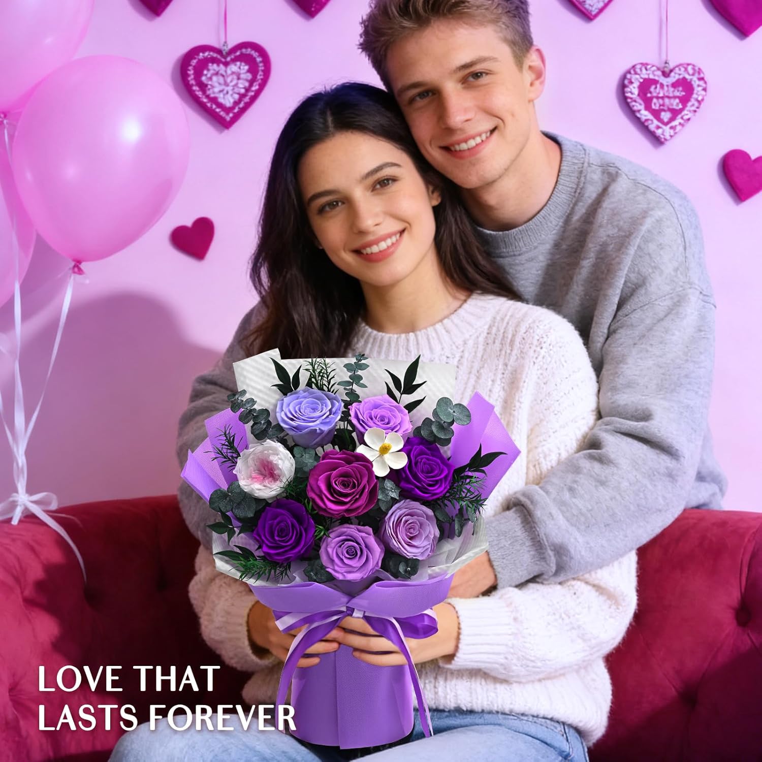 Forever Rose Flowers for Delivery, 8-Piece Valentines Day Gifts Preserved Roses Bouquet, Long Lasting Purple Roses with Gift Box for Her, Forever Flowers with Vase for Women Mom Mothers Day Birthday - Image 4