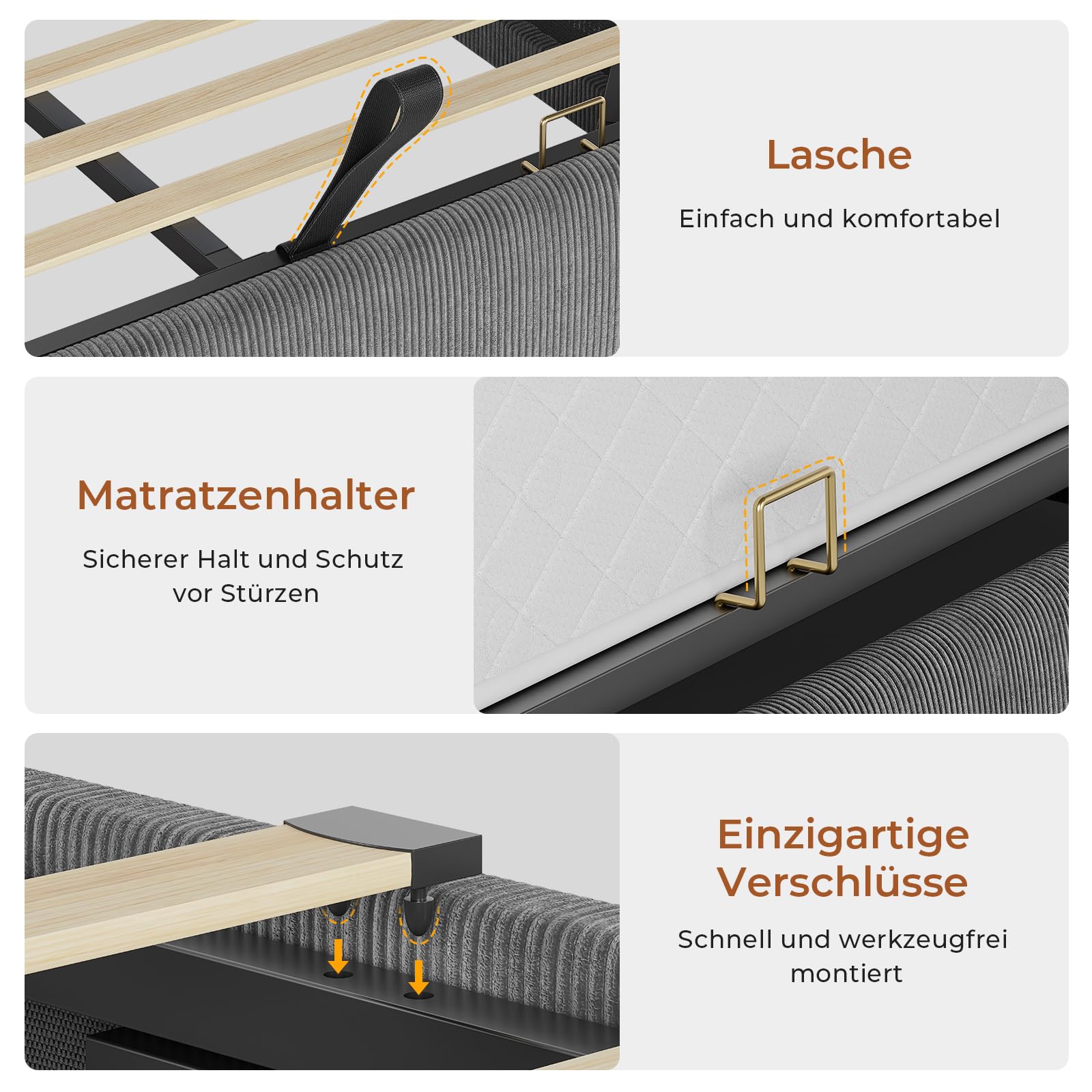 Hydraulisches Stauraumbett mit LED Beleuchtung und Steckdosen,Polsterbett mit Stauraum Kopfteil Jugendbett Betten mit HolzLattenrost & USB-Ladefunktion,Ohne Matratze (Dunkelgrau Cord, 140x200cm)