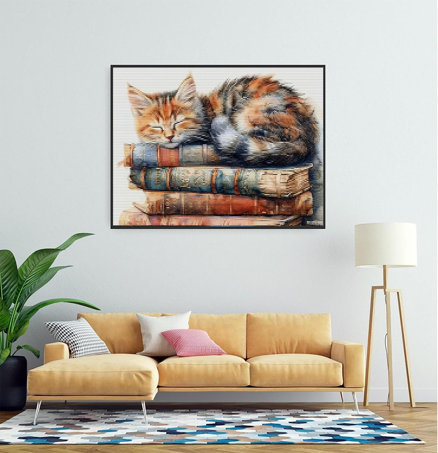 MIJVFNB Cat and Books Cross Stitch Kit Stamped Embroidery Set for Adults and Beginners, Needlepoint Pattern, DIY Art for Home Decor 11CT, 12x16 inch image 2
