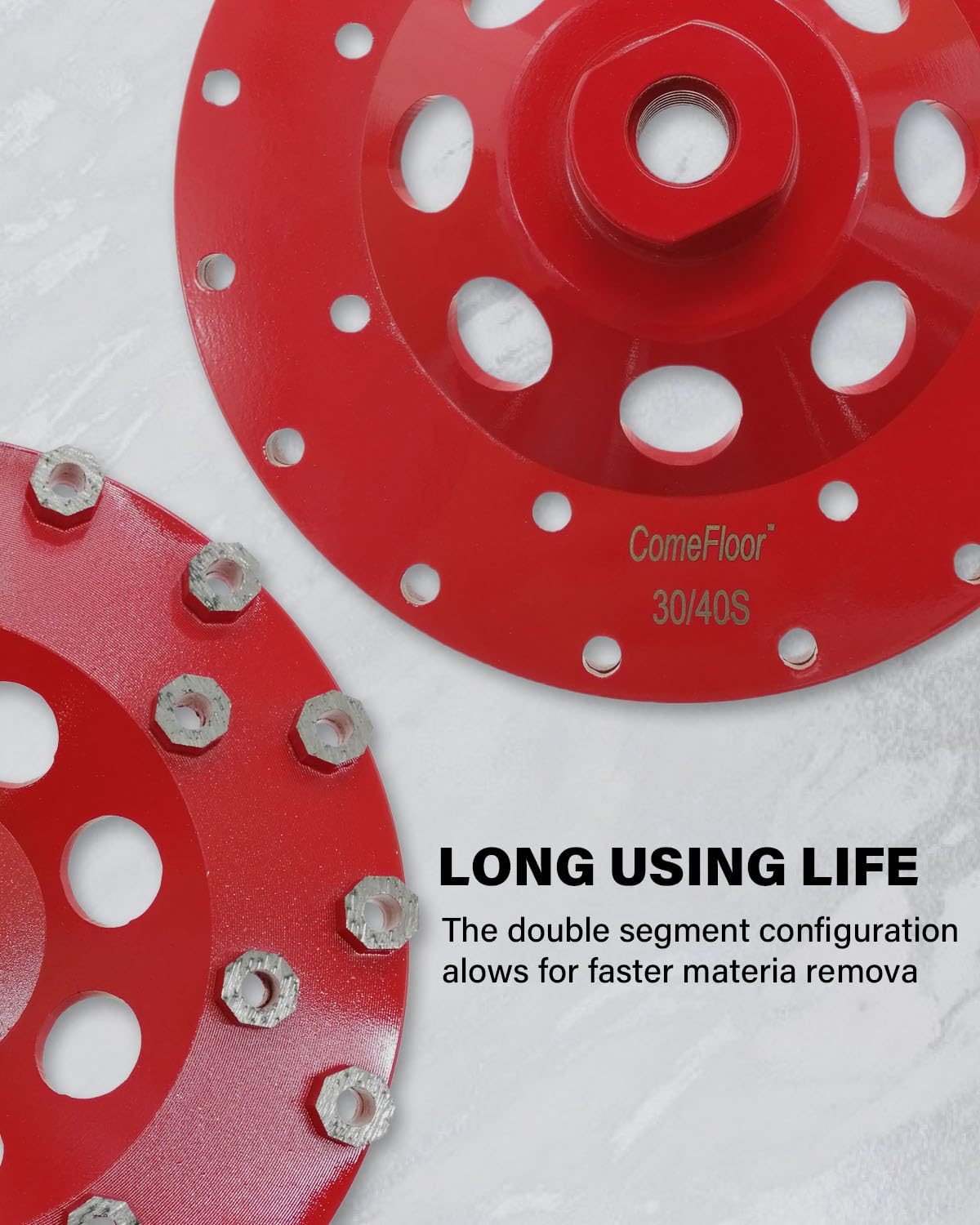 Diamond Grinding Cup Wheel for Hard Concrete Floor, Epoxy Coating Removal, 24 Aggressive Honeycomb Segments, 7 Inch 5/8”-11 Thread, 30/40 Grit