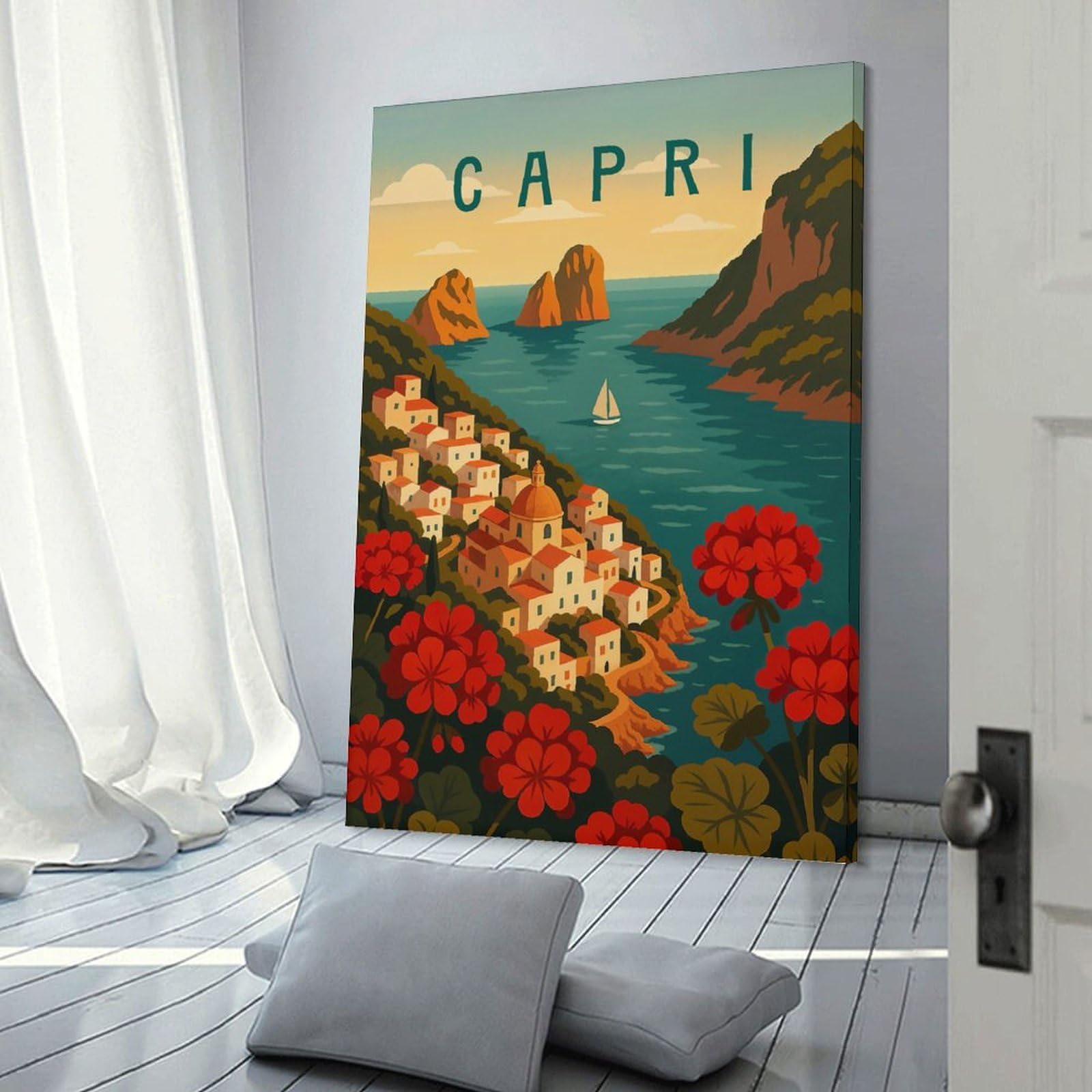 Junmoney Capri Travel Home Decor Wall Art, 20x30inch(50x75cm), for Lounge, Bedroom Or Personal Spaces, Thoughtful Wall Decor for Art Lovers