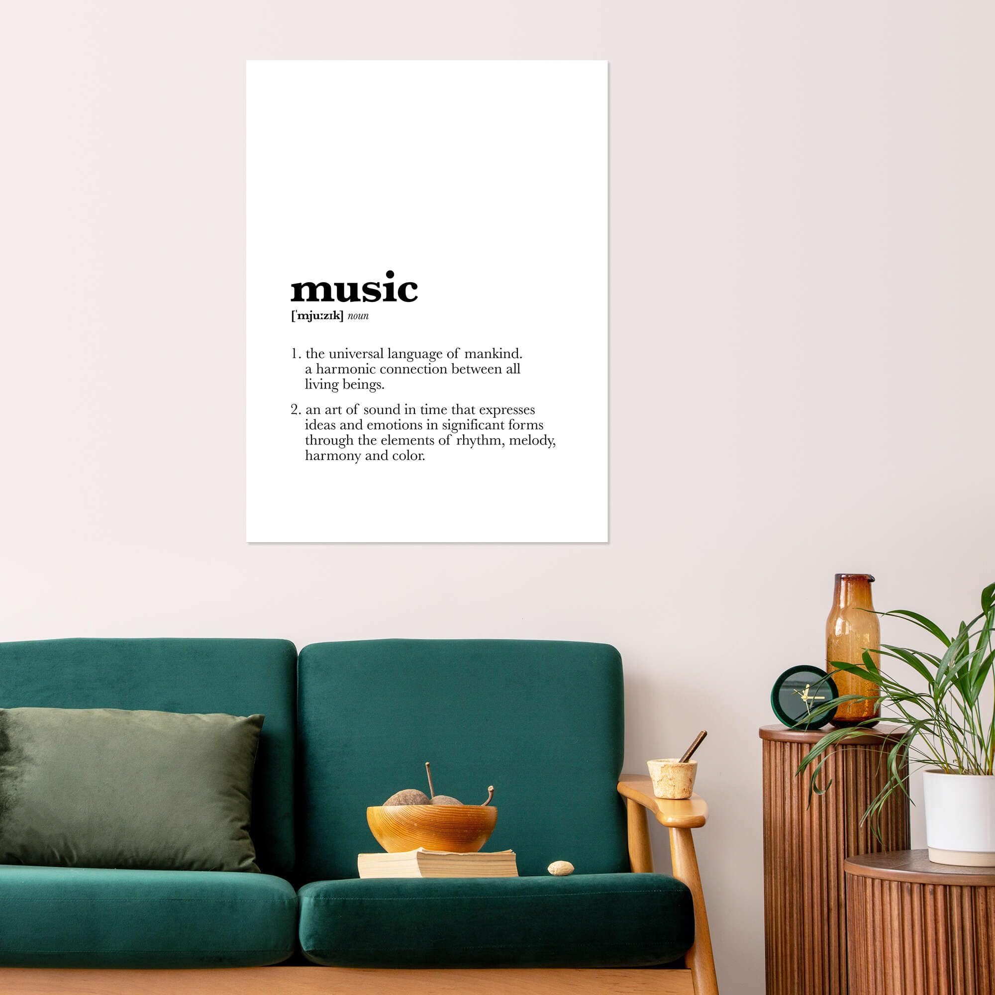 Posterlounge Definizione di musica (inglese) Poster | 100 x 130 cm di Michael Tarassow Nero e Bianco Quadri Decorazione per pareti