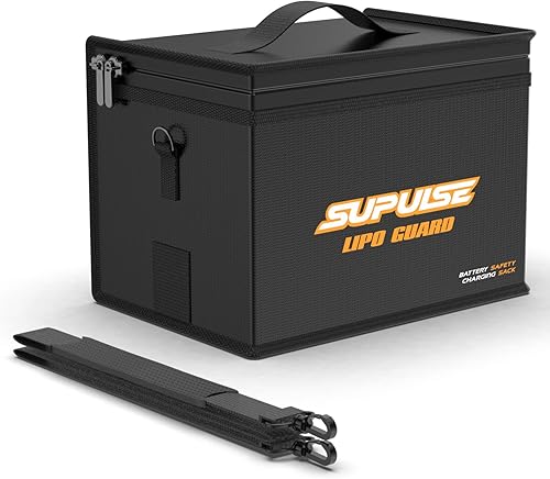 SUPULSE Lipo Bolsa de batería ignífuga a prueba de explosiones Bolsa de gran capacidad para cargar batería y bolsa de protección de almacenamiento